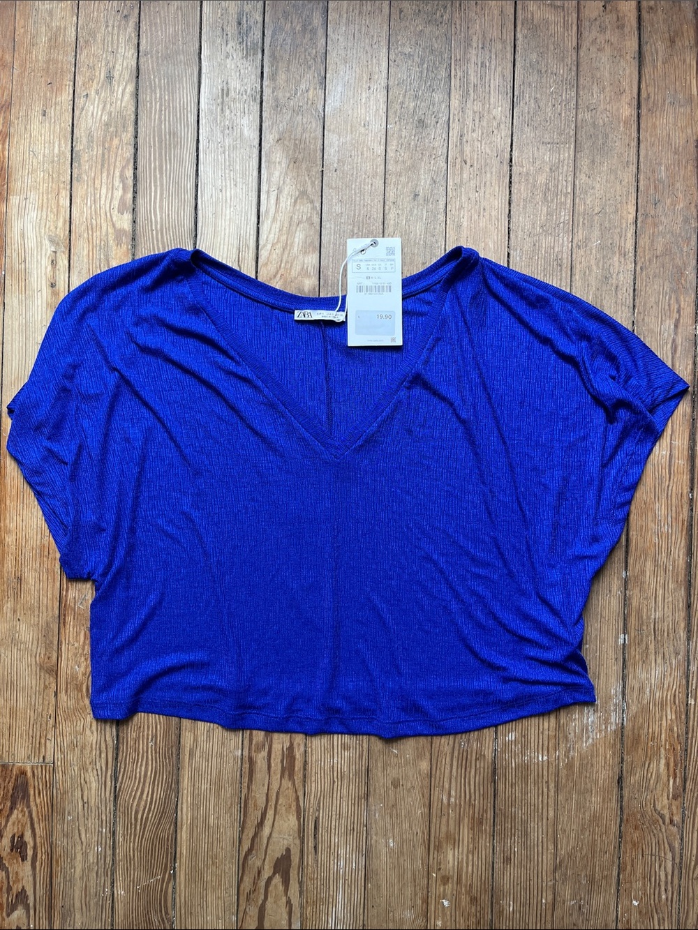 Zara Cobalt Blue V-Neck Cropped Tee